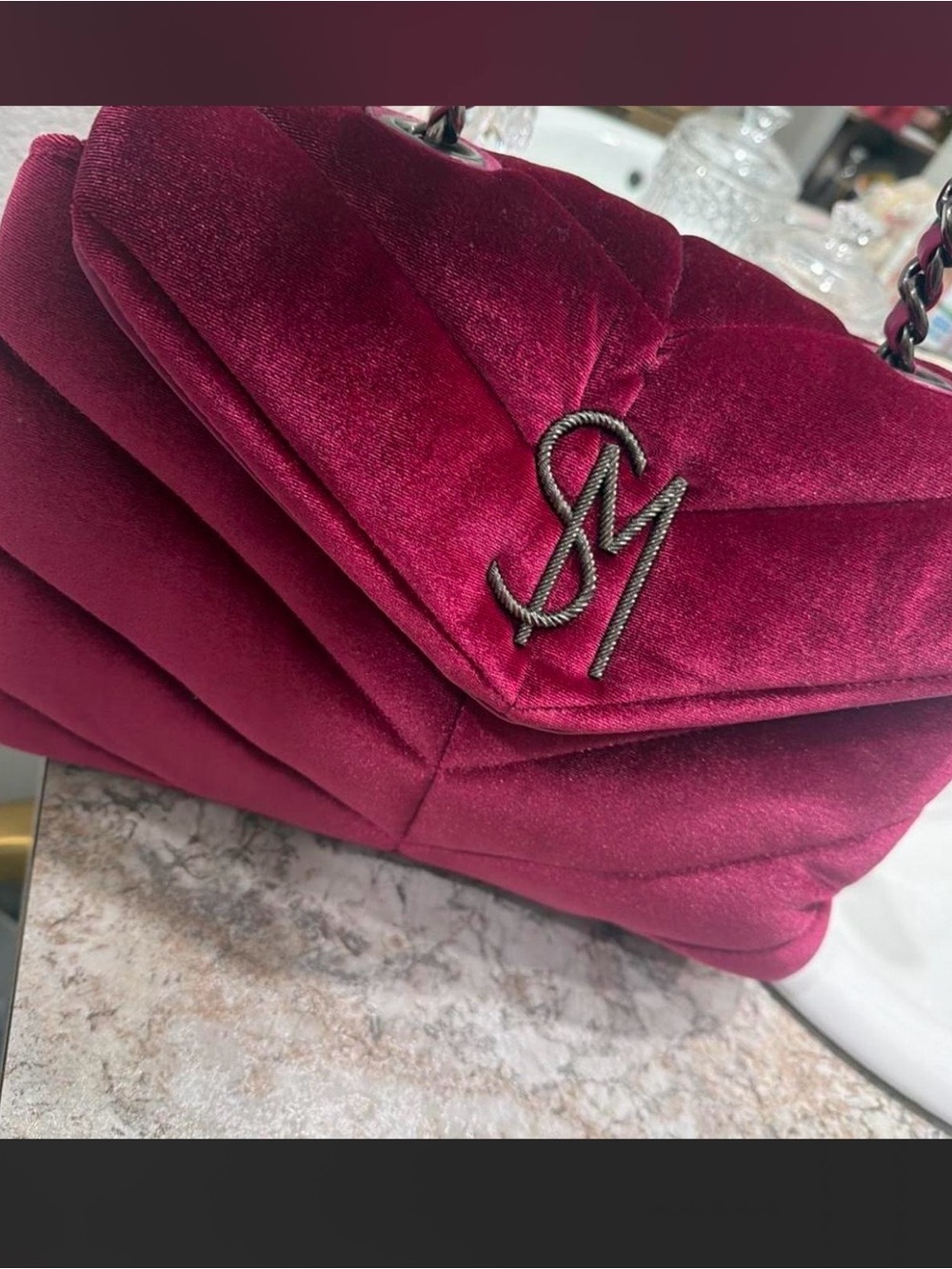 Steve Madden Quilted Velvet Shoulder Bag in Wine